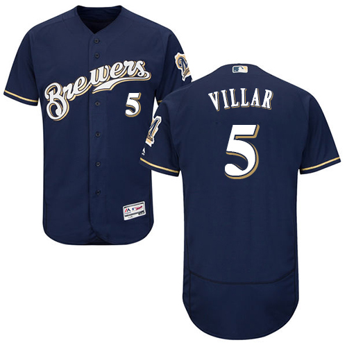 Brewers #5 Jonathan Villar Navy Blue Flexbase Authentic Collection Stitched MLB Jersey